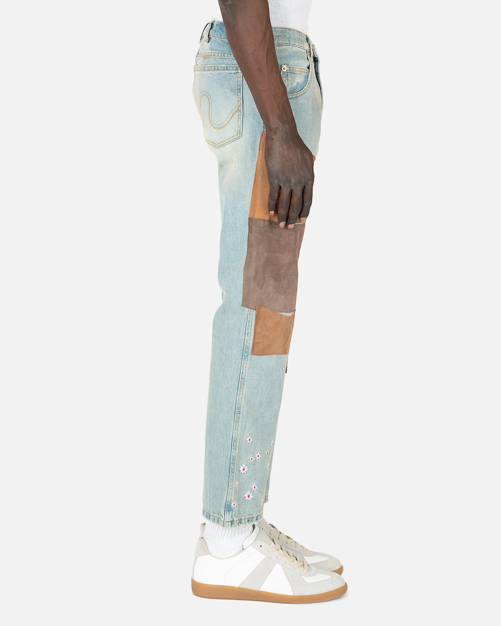 Leather Patchwork Jeans in Light Blue – SVRN