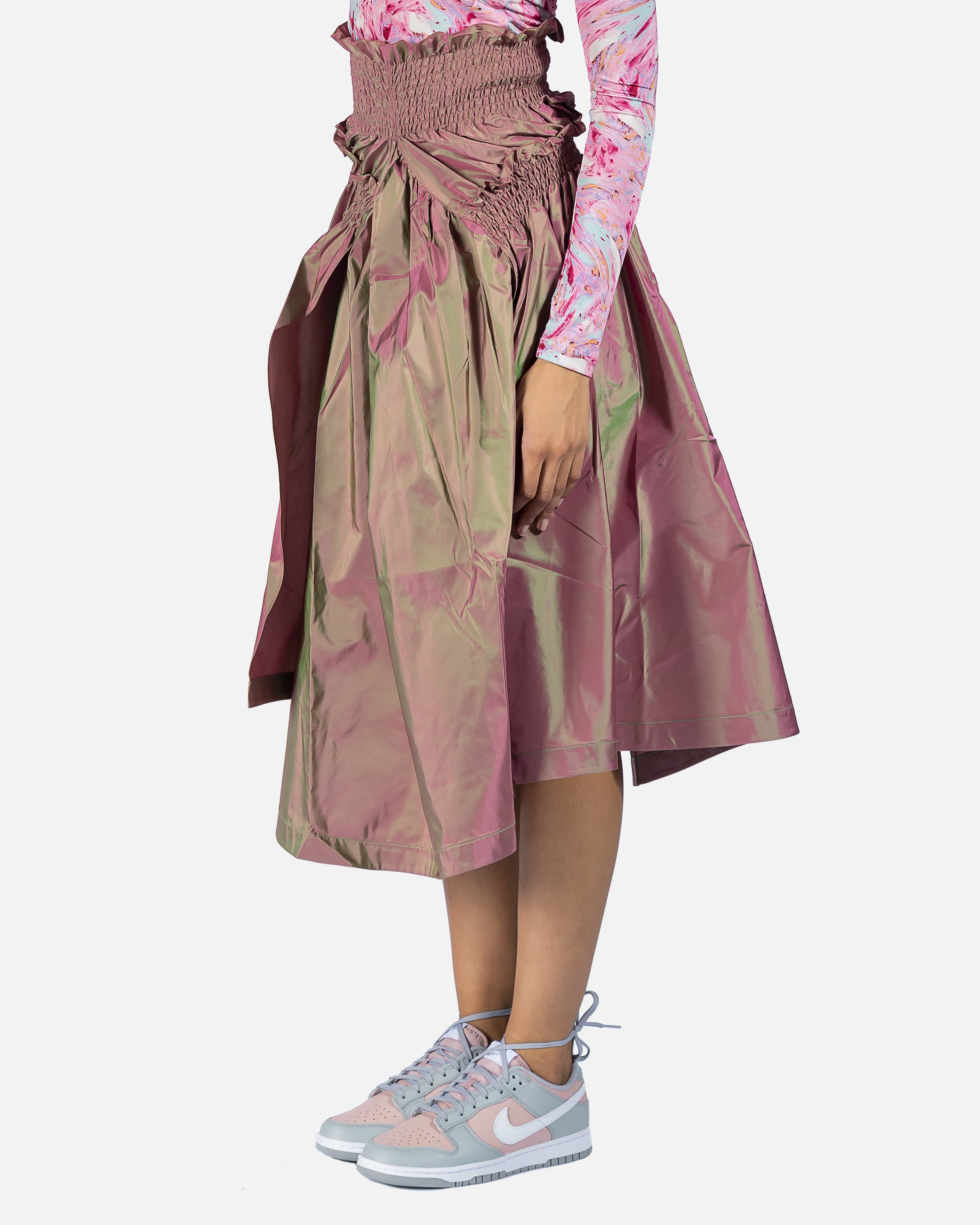 Leila Smocked Silk Taffeta Shirring Skirt in Pink – SVRN