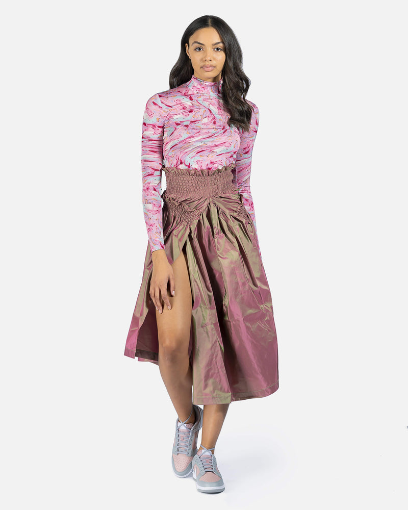 Leila Smocked Silk Taffeta Shirring Skirt in Pink – SVRN