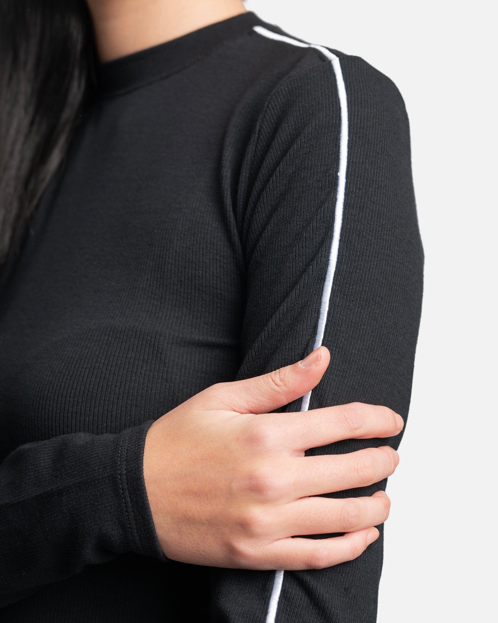 Long Sleeve Rib Knit Top in Black