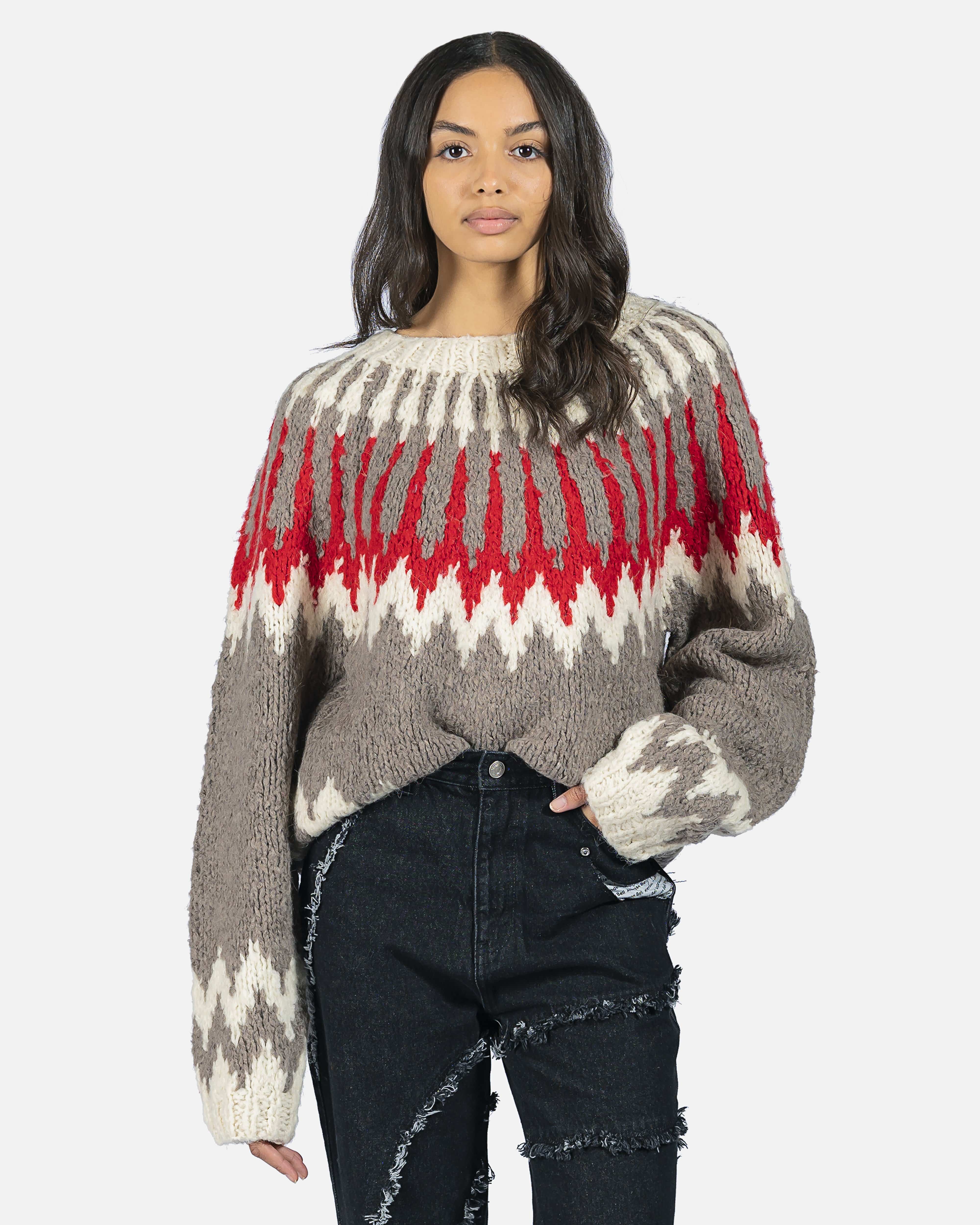 Nordic Crewneck Sweater in Grey/Red