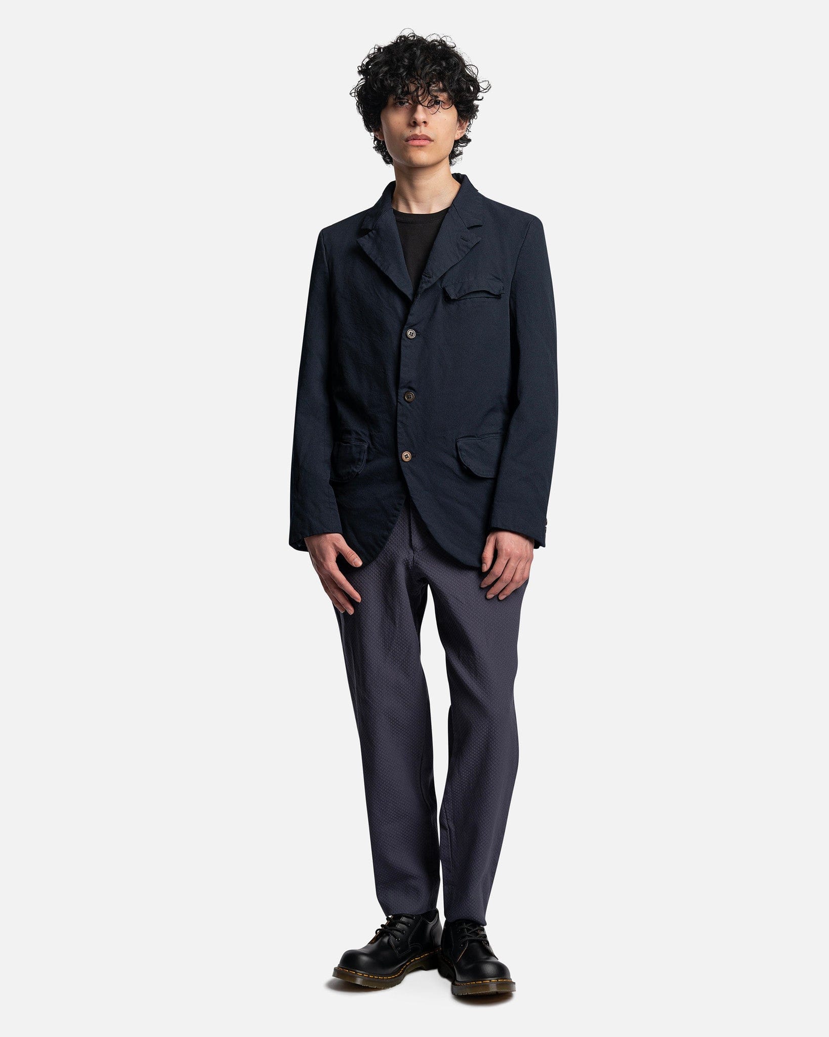 Notched-Collar Single Breasted Blazer in Navy