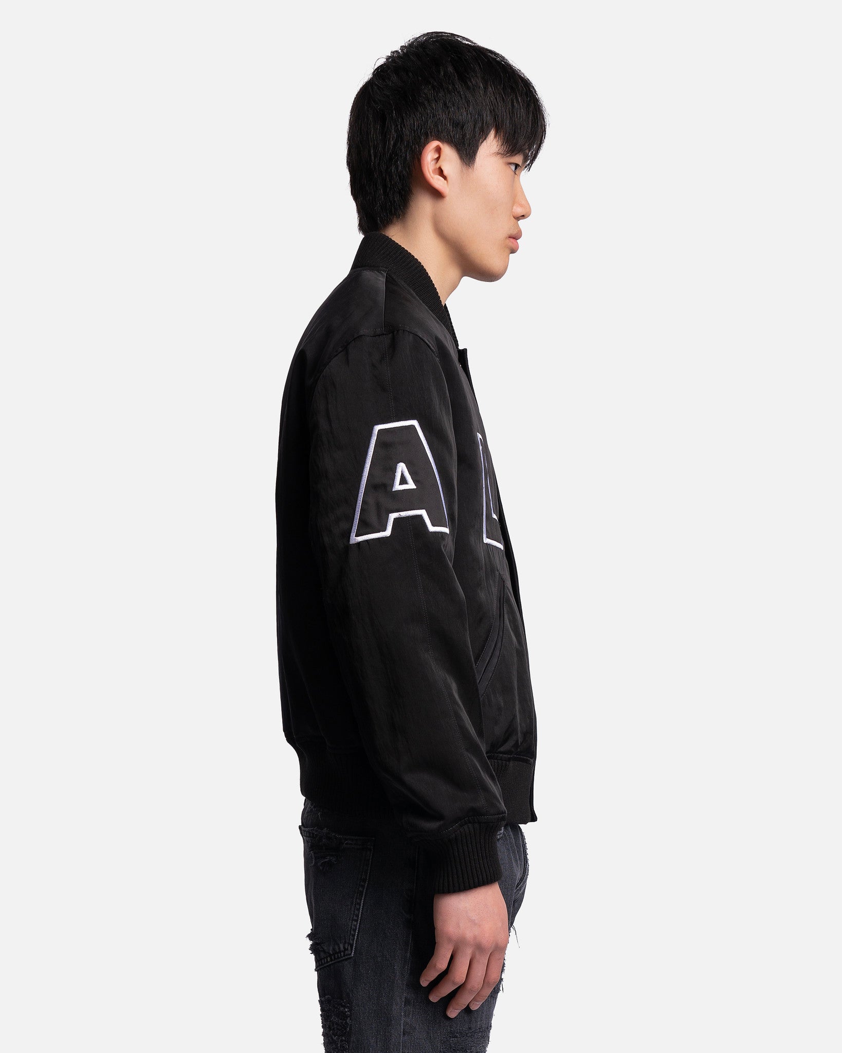 Nylon Logo Varsity Jacket in Black