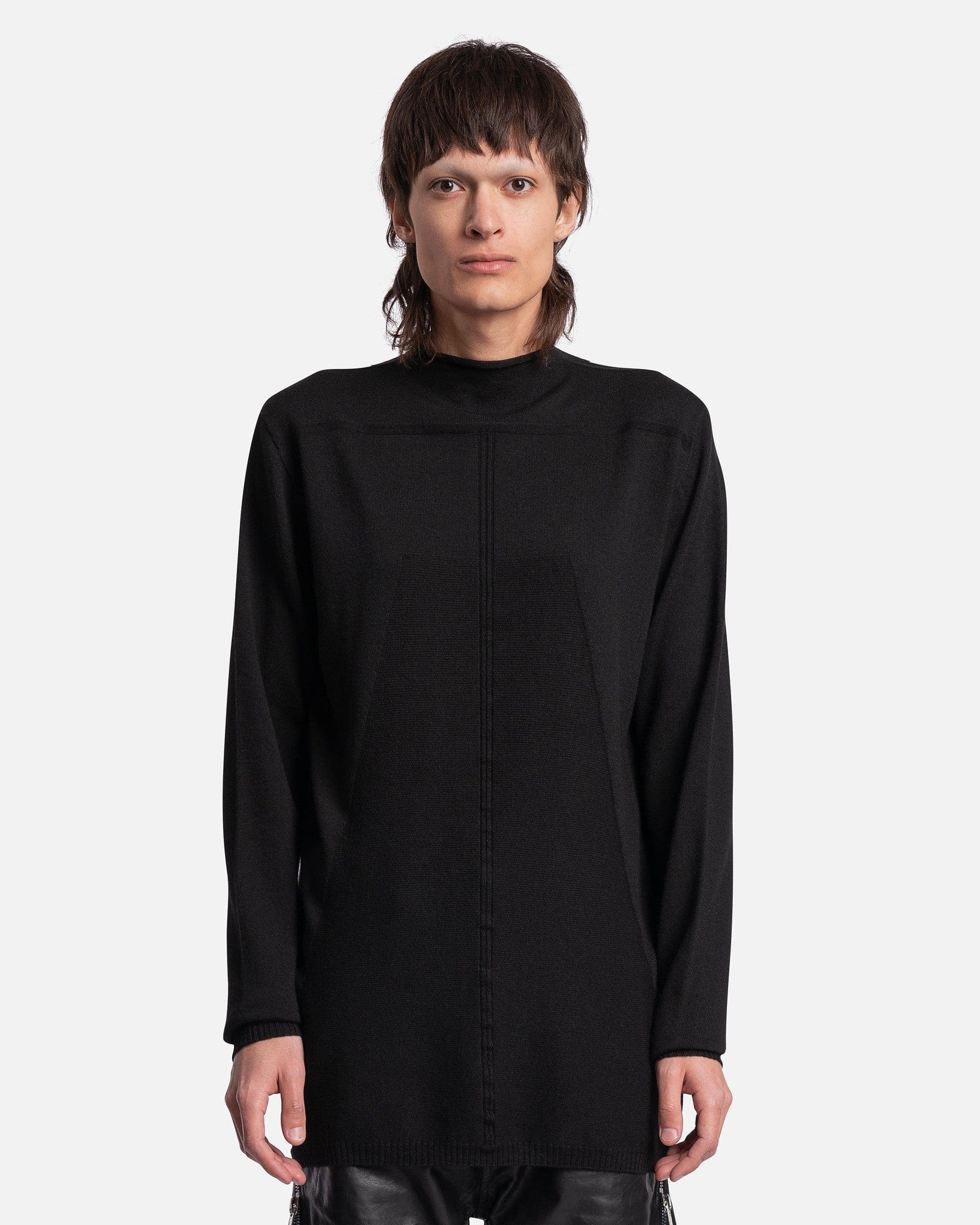 Oversized Geo Round Neck Sweater in Black