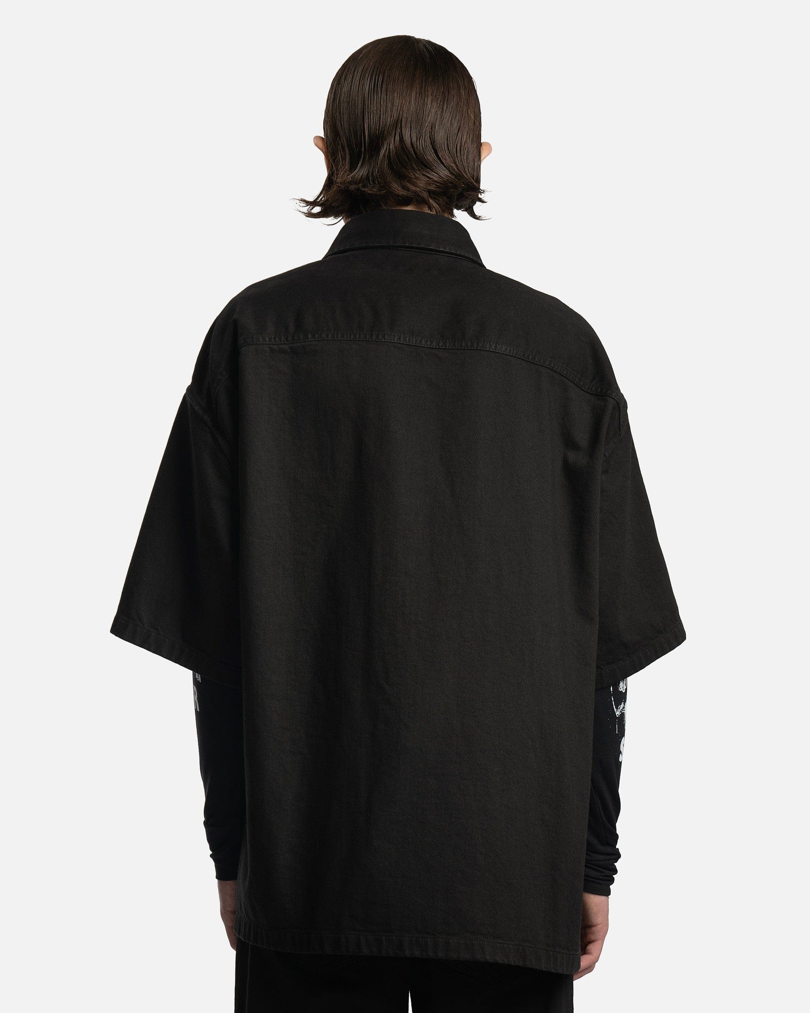 Oversized Short Sleeved Denim Shirt in Black