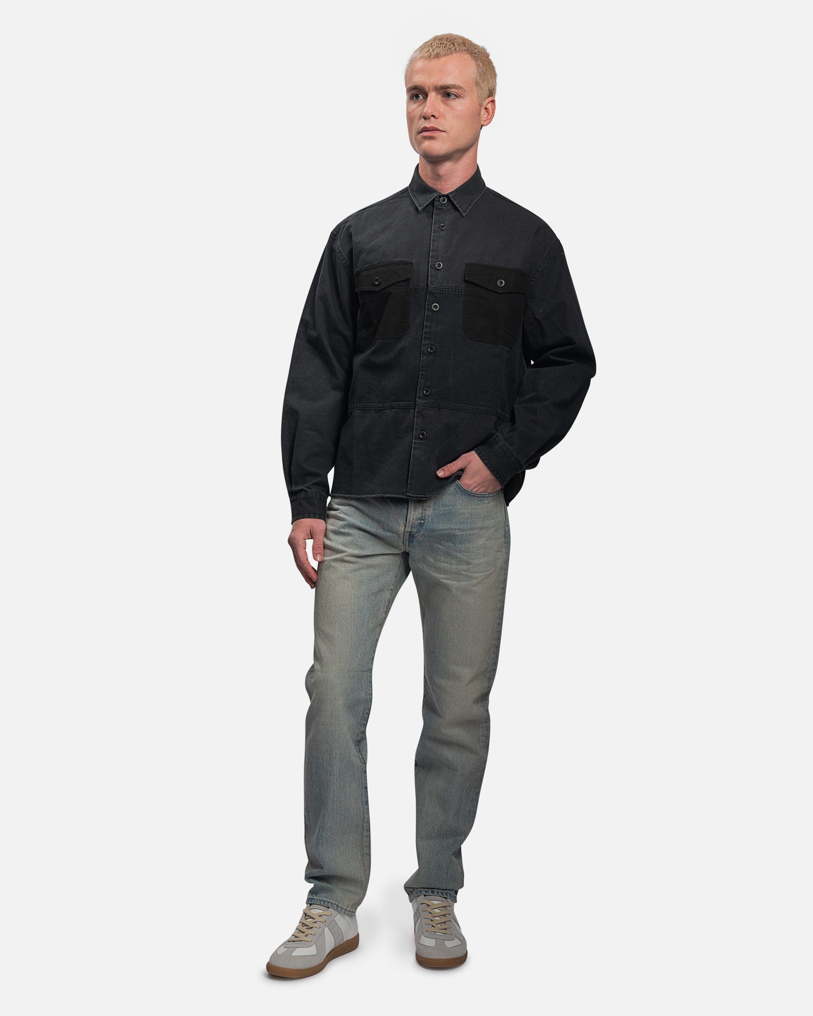 Paneled Military Shirt in Black