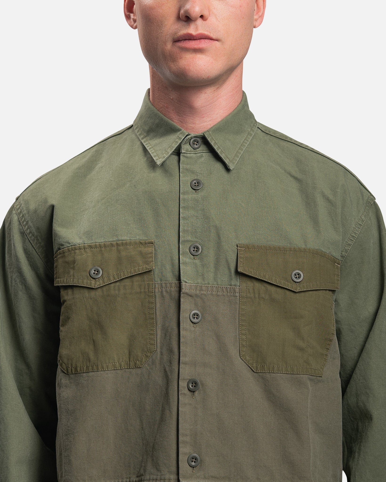 Paneled Military Shirt in Olive