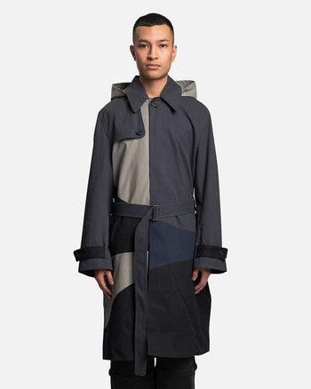 Kiko Kostadinov Grey and Black Wool Louisville Long Belted Coat