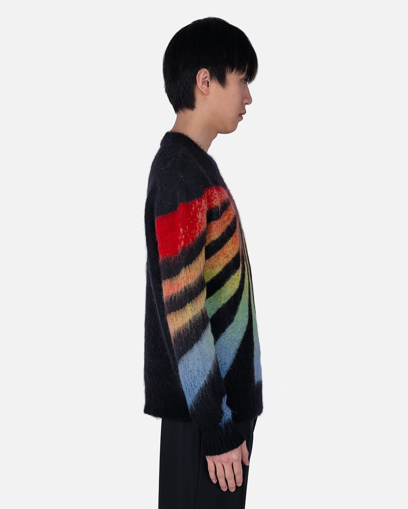 Printed Rainbow Mohair Crewneck in Black Rainbow SVRN