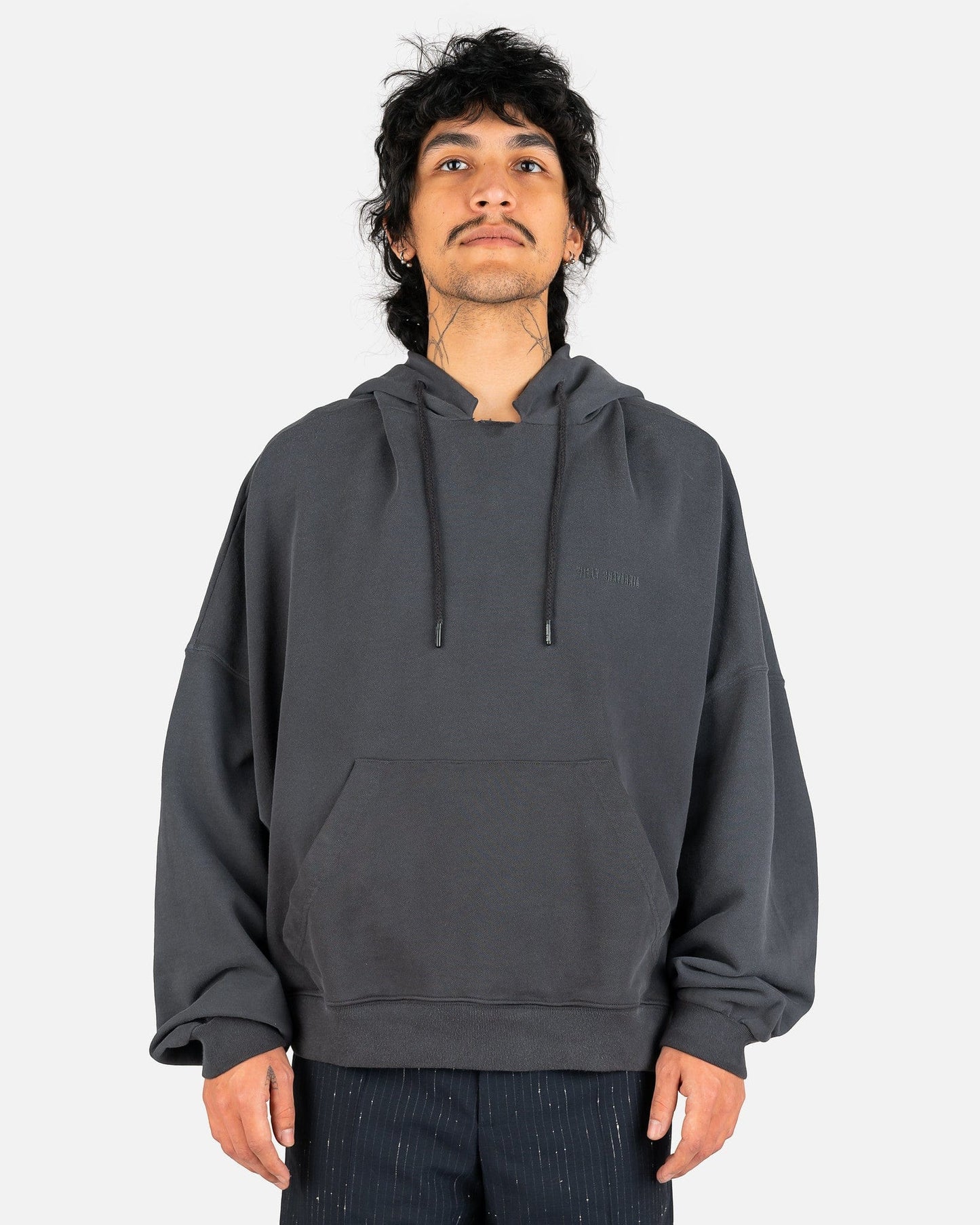 Willy Chavarria Men's Sweatshirts Ripped Neck Bomber Hoodie in Chemical Black