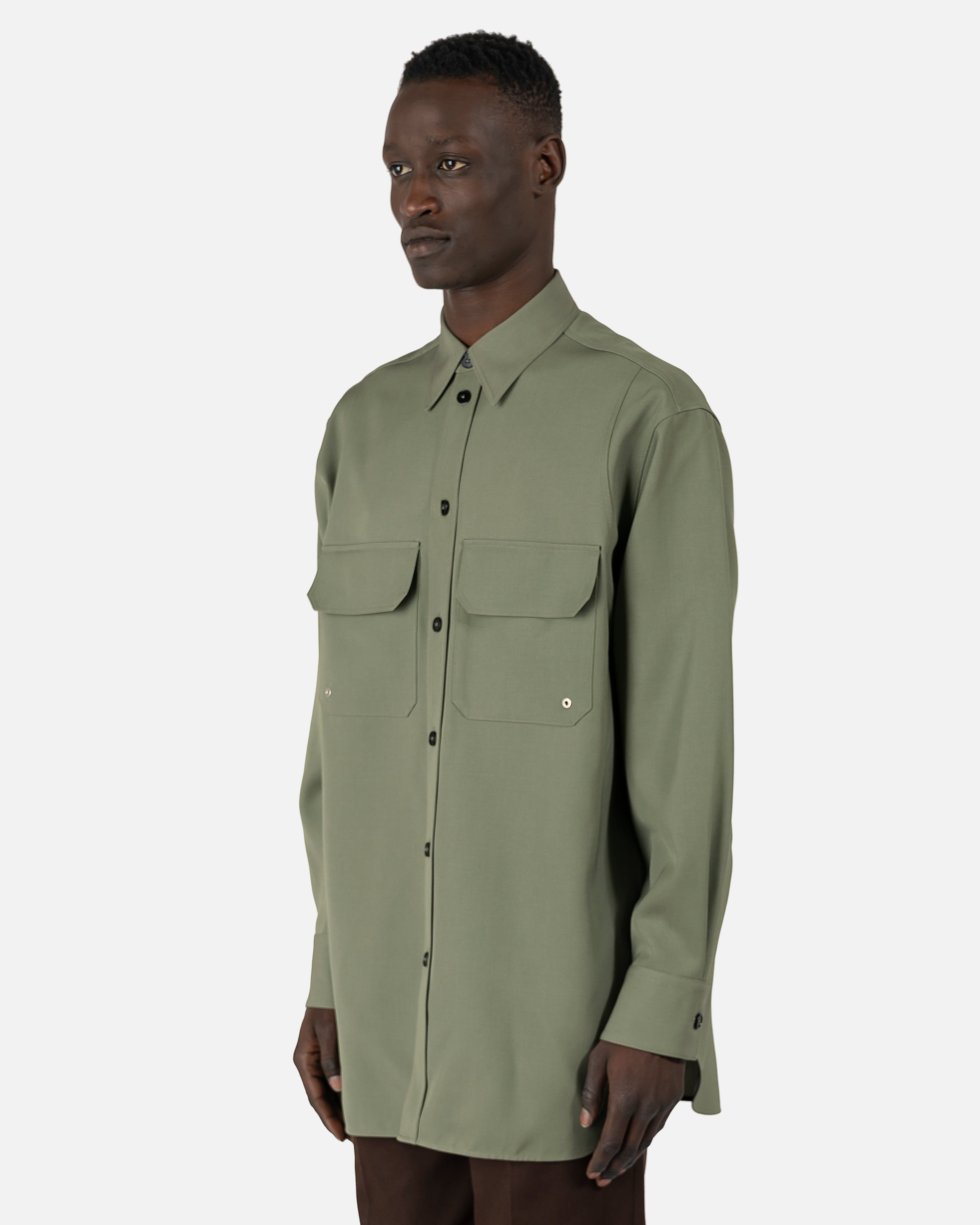 Sharp Wool Gabardine Shirt in Green