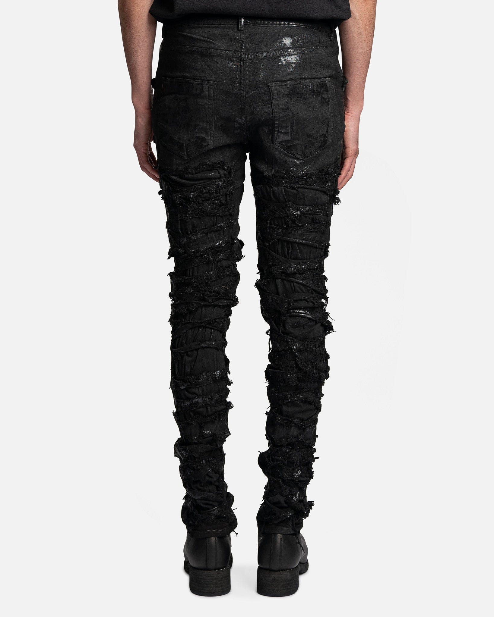 Slashed Tyrone Cut Denim in Black Foil