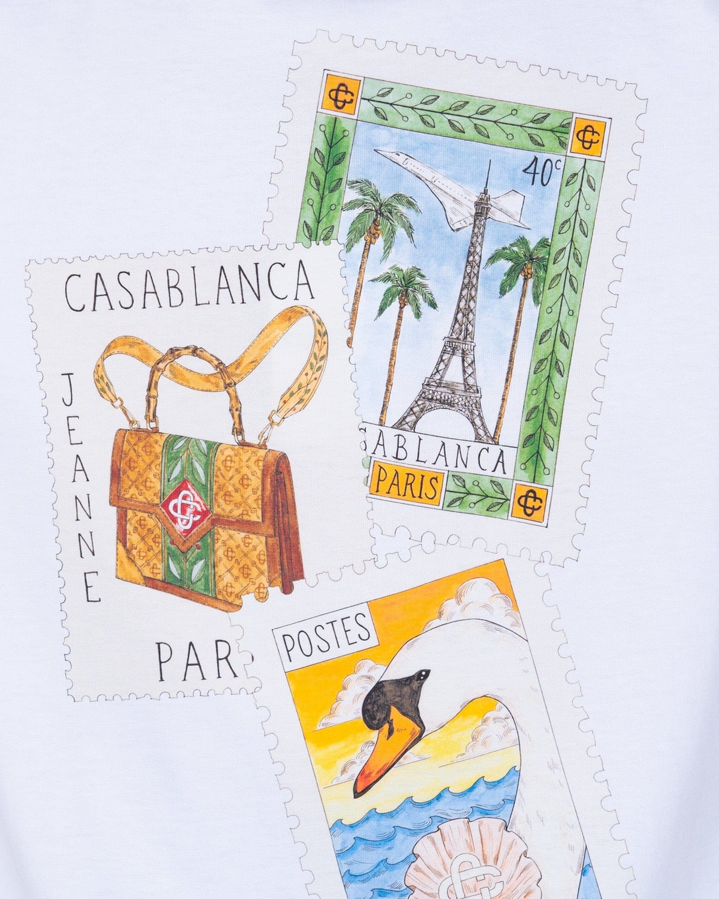 Casablanca Mens T-Shirt Souvenirs De Vacanes Jersey T-Shirt in White