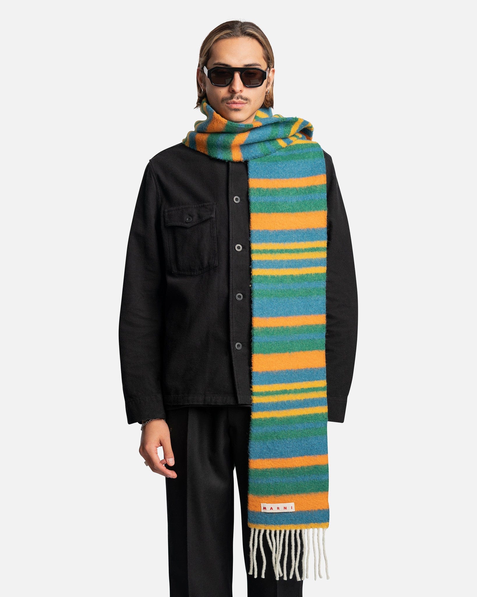 Striped Brushed Wool Scarf in Sea Green – SVRN