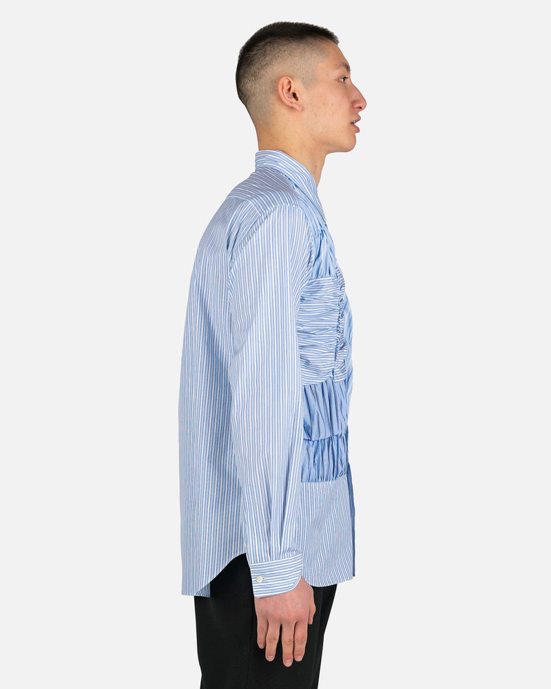 Striped Smocked-Detailed Shirt in Sax/White