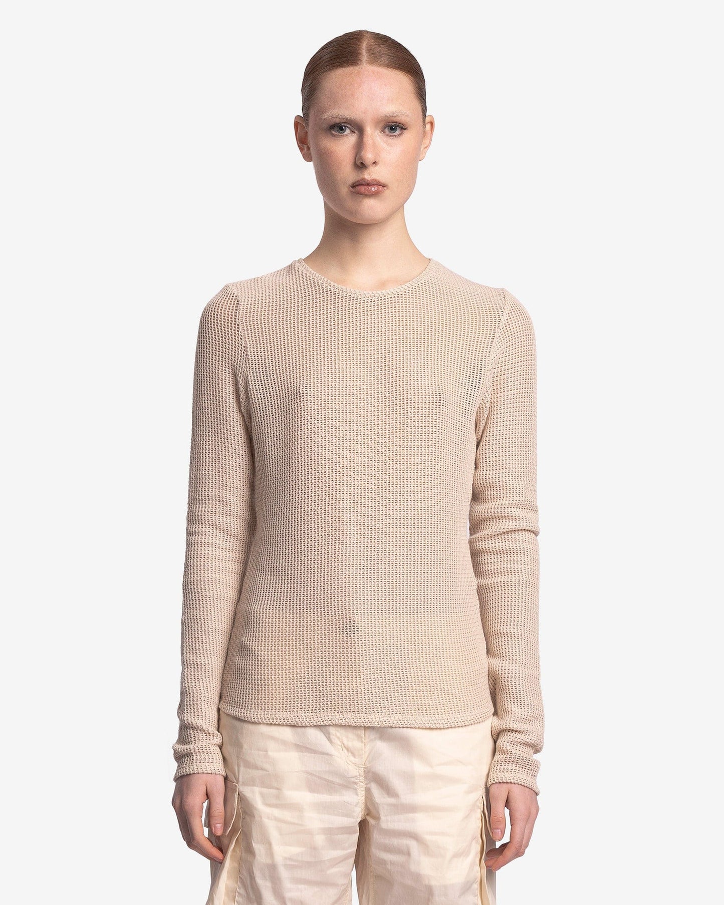 Our Legacy Women Tops Super Slim Long Sleeve in Metallic Sand Rustic Mesh