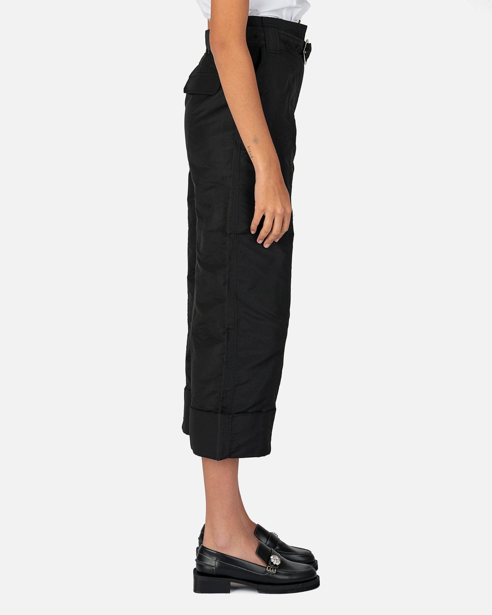 Tafetta Belted Wide Leg Trousers in Black
