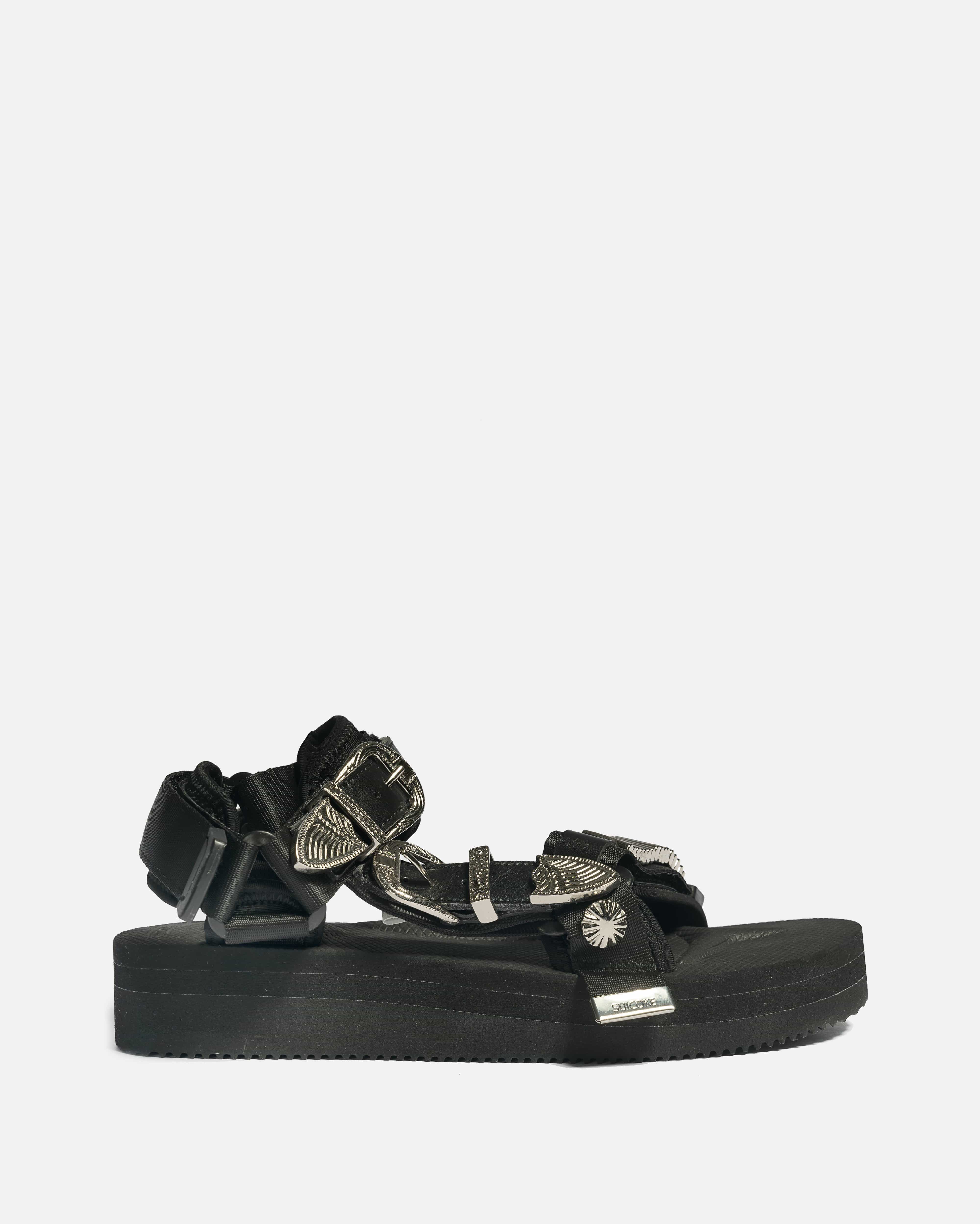 Toga Depa Double Strap Metal Embellished Sandals in Black SVRN