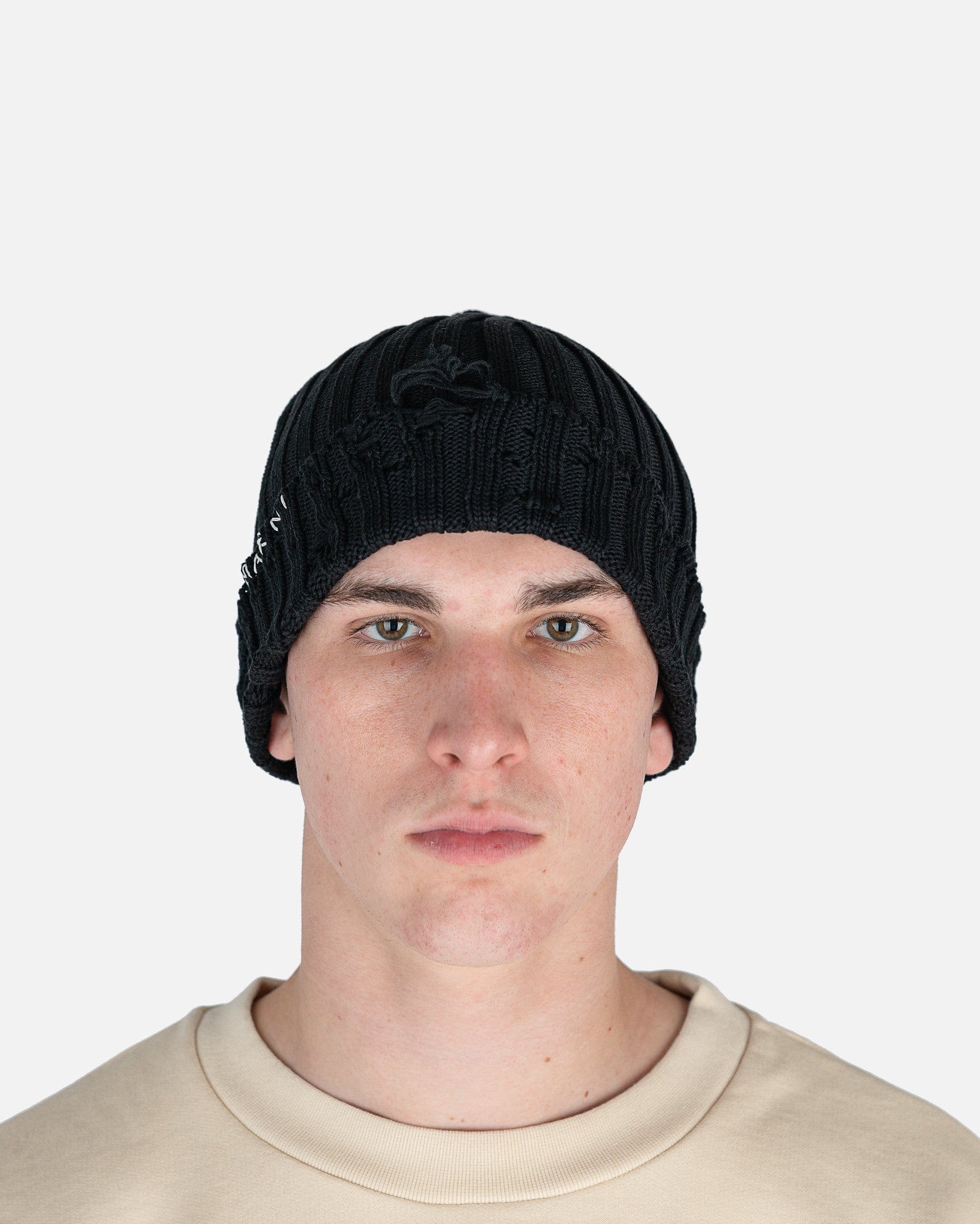 Unfinished Edge Cotton Beanie in Black