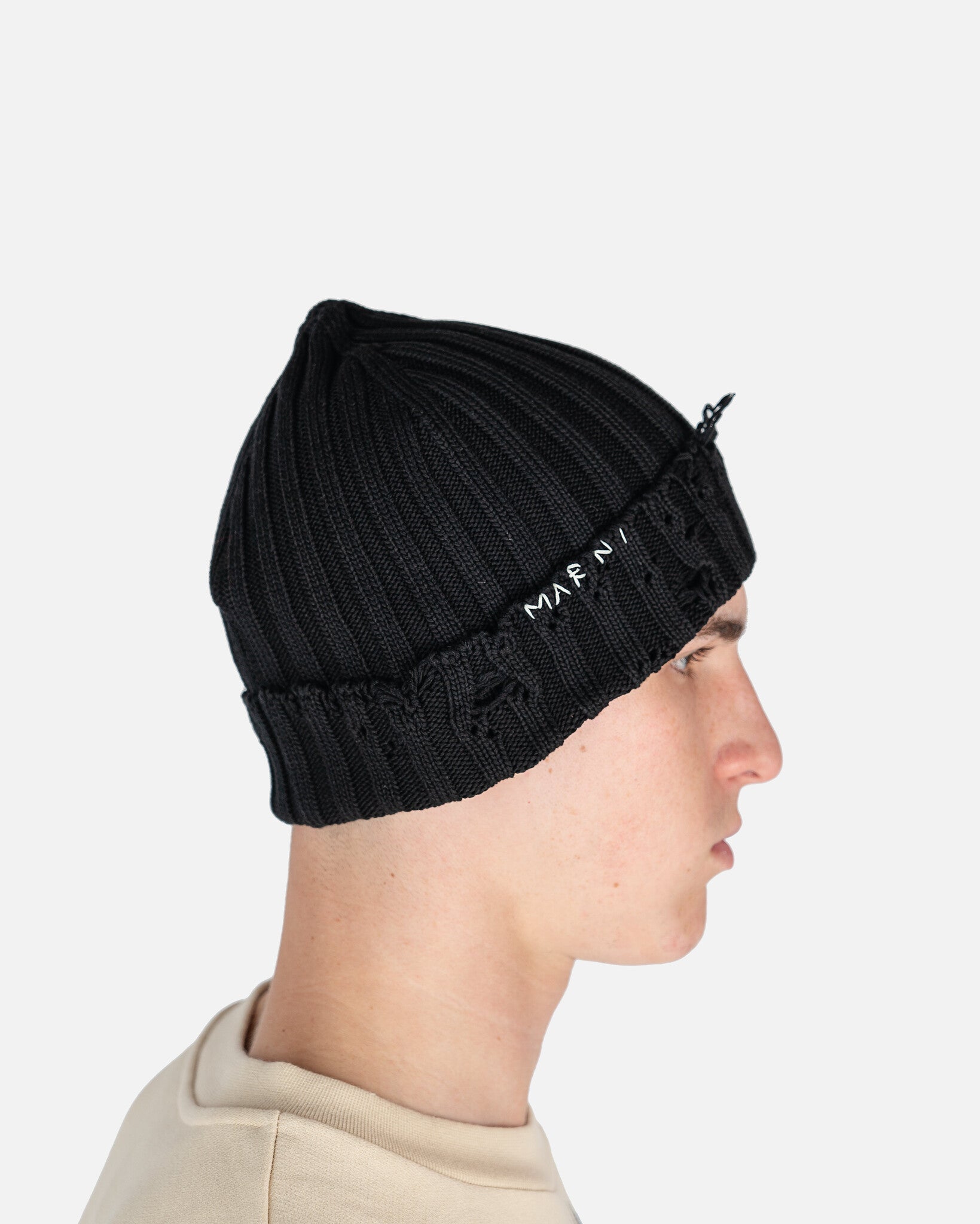Unfinished Edge Cotton Beanie in Black