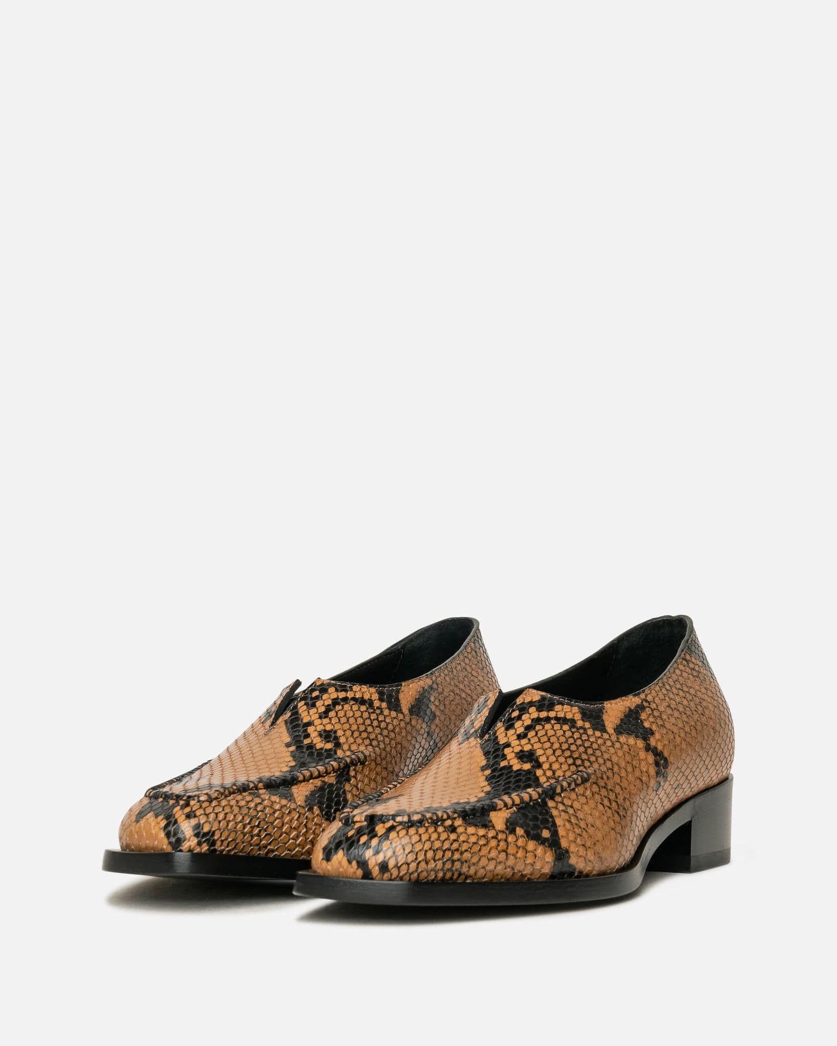 V-Neck Loafer in Ocre Python