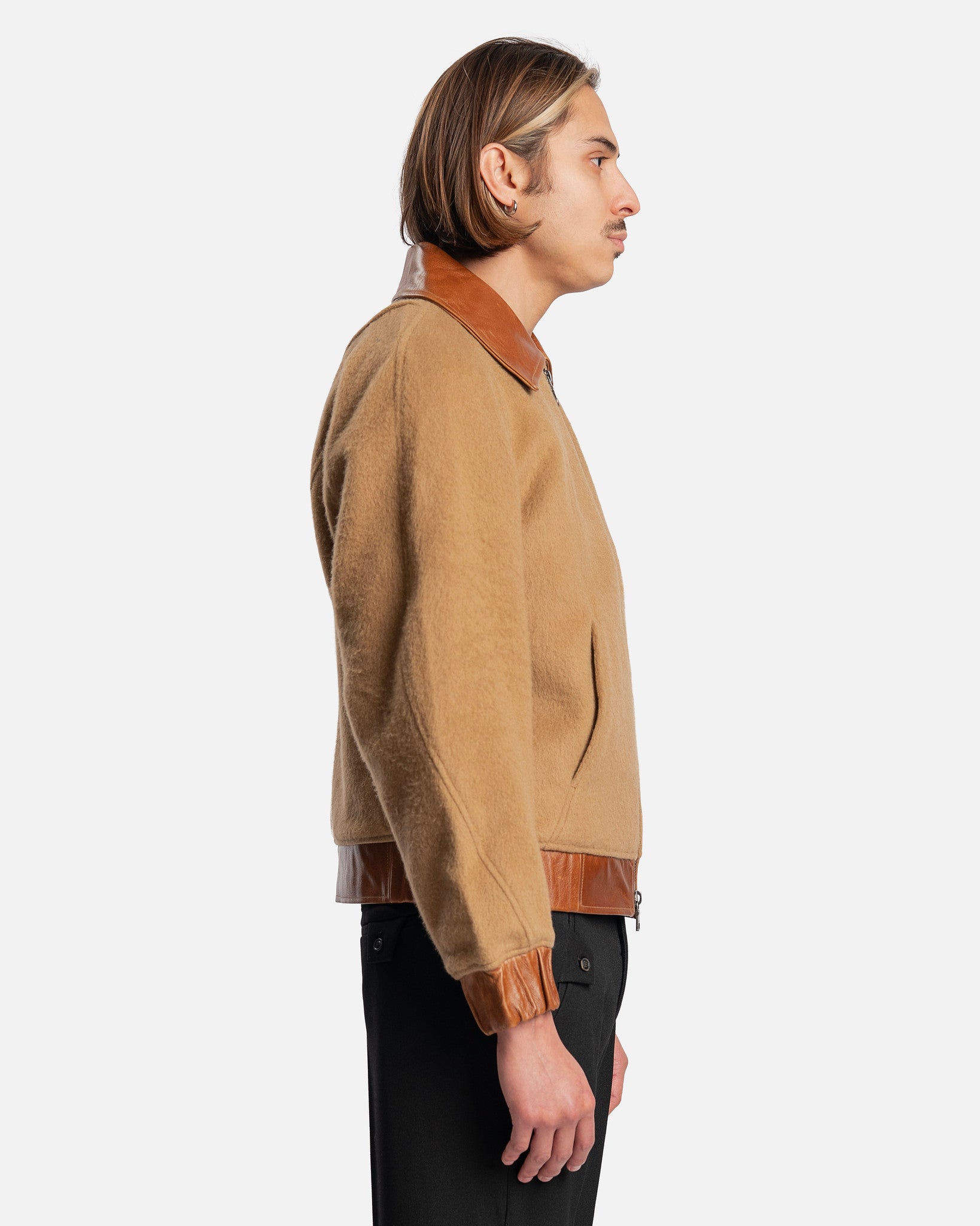 Wool Leather Bomber Jacket in Beige – SVRN