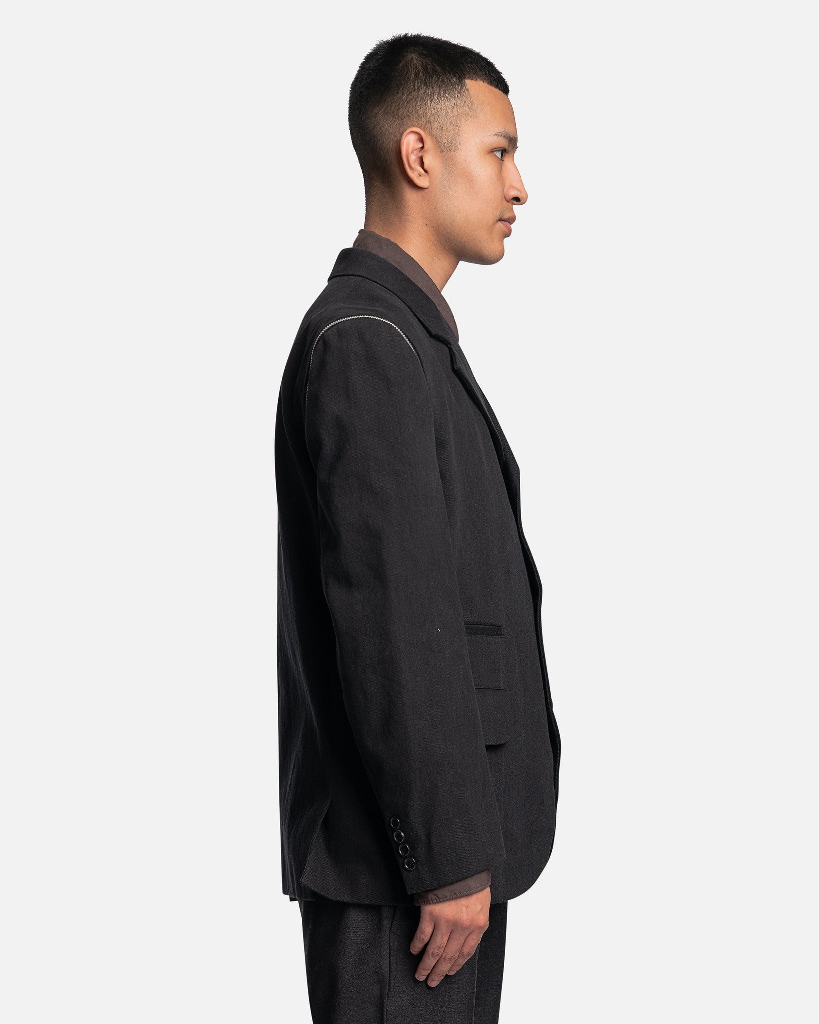 Zip Detailing Single Breasted Blazer in Charcoal Grey